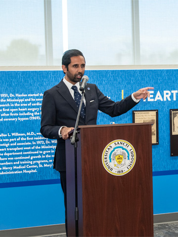 Pictured is Sameer Siddiqui, M.D. at the dedication of new surgical history wall