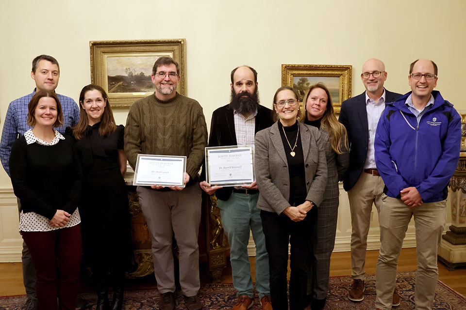 From left are Julia Henderson-Kalb, Ph.D.; Daniel Smith, Ph.D; Emily Dumler-Winkler, Ph.D.; Paul Lynch, Ph.D.; Harold Braswell, Ph.D.; Martha Allen; Noelle Fearn, Ph.D.; Gary Ritter, Ph.D.; and Bobby Wassel, Ph.D. Not picutred are Rachel Lindsey, Ph.D. Filippos Marsili, Ph.D.; and Annie Smart, Ph.D.