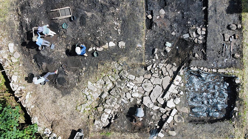 Excavations on the newly discovered medieval entrance feature on the Rock