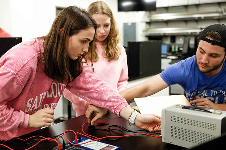 Physics students working in a lab class